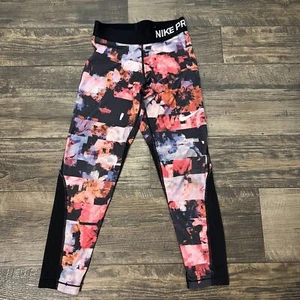 Nike Pro Dri-Fit Girls Compression Pants Sz Small Leggings Running Floral - Picture 1 of 5