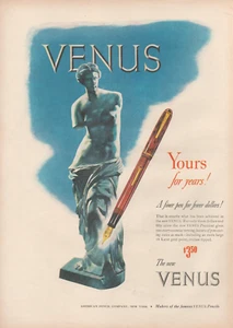 1945 Venus President 14k Karat Gold Point Pen Iridium Tip Vintage Print Ad - Picture 1 of 1