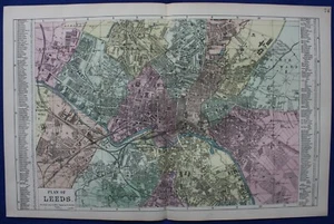 LEEDS CITY PLAN, STREET PLAN, original antique map, Bacon, 1884 - Picture 1 of 3
