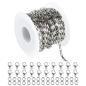32.8Ft Stainless Steel Necklace Chain with Jump Rings Lobster Clasps for Jewelry - Picture 1 of 7