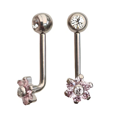 Titanium Christina Bar 6 Pink CZ Flower 14g (1.6mm)Barbell VCH Clitoris Piercing - Image 1 of 4