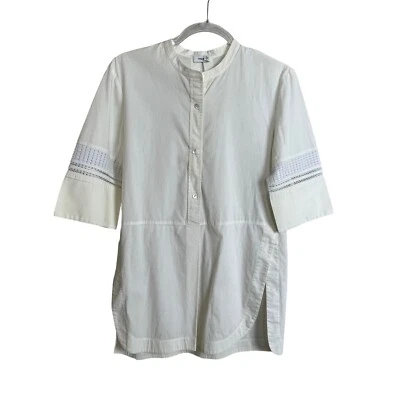 Top túnica Vince botones tapeta media popover manga 3/4 encaje recortado talla XS Foto 1 de 4