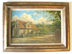 P. SEININGER oil painting, English or European Cottage / c. 1940 - Picture 1 of 8