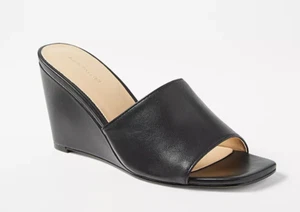 NEW ANN TAYLOR BLACK LEATHER STRAP HIGH WEDGE SANDALS HEELS SHOES SHOES SZ 8.5 - Picture 1 of 4