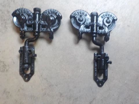 Pair Of Antique Refurnished Myers Stay On Adjustable Barn Door Rollers Cover