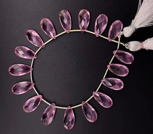 Kunzite Gem Color Hydro Quartz Faceted 15x7 mm Pear Shape Briolette Beads 6.5" - Picture 1 of 4