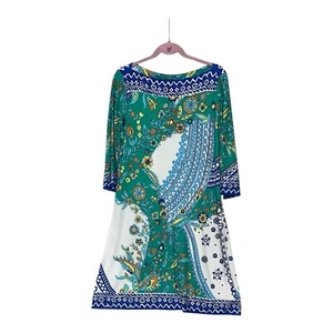 New Directions Dress Womens Size 14 Turquoise Blue Floral Short 3/4  Sleeve - Picture 1 of 6
