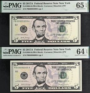 2017A $5 Federal Reserve Note PMG 65EPQ - Fancy Rollover Serial Number - Picture 1 of 5
