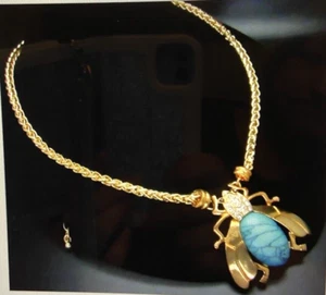 JOAN RIVERS SWARVOSKI CRYSTAL TURQUOISE LARGE BEE NECKLACE NEW - Picture 1 of 19