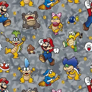 Super Mario Brothers fabric Gray Blue Red by Springs Creative ~By The Yard - Picture 1 of 1