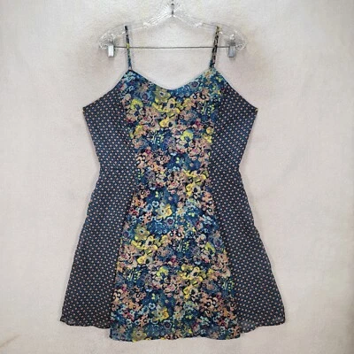 Blue Floral Womens Dress V Neck Smocked Polka Dot Micro Mini Plus Size 2XL - Image 1 of 4