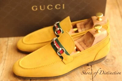 Gucci Amarillo Mostaza Gamuza Plata Bit Zapatos Mocasines Para Hombre UK 7 EU 41 US 8 Nuevo Foto 1 de 4