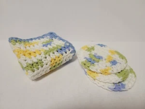 Blue White Crochet Cotton Bath Set- Washcloth Scrubbie Makeup Remover Handmade - Picture 1 of 4