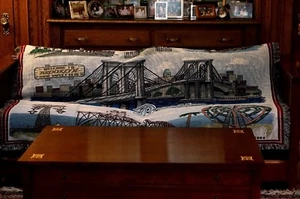 Brooklyn Landmark Afghan - ORIGINAL DESIGN Bridge Coney Island Prospect Park NEU - Bild 1 von 12