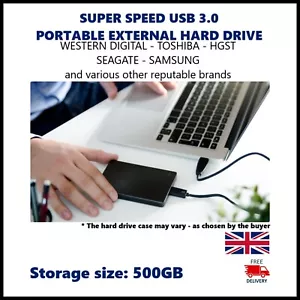 500GB PORTABLE EXTERNAL DRIVE HDD Xbox PC MAC PS4 USB3.0 HGST WD Samsung Seagate - Picture 1 of 5