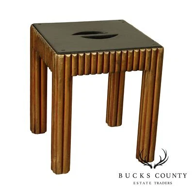 Mesa auxiliar vintage Art Deco policromada pintada negra y dorada Taboret Foto 1 de 4