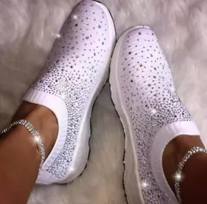 Scarpe da ginnastica slip on da donna scintillanti glitter donna scarpe da corsa calzini taglia - Foto 1 di 7