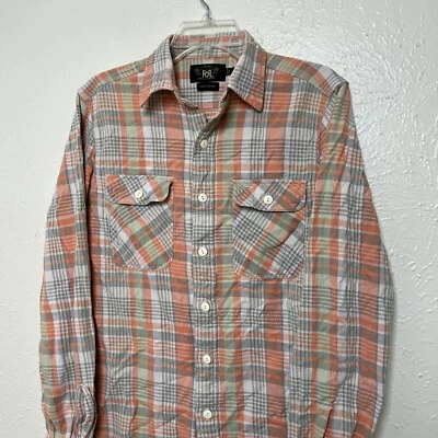 RRL Ralph Lauren Shirt Mens S Orange Plaid Thick Long Sleeve Button Up Ranch - Image 1 of 4