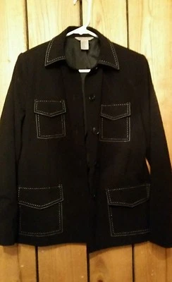 Chaqueta forrada con botones negra elástica Massini talla 10 para mujer Foto 1 de 2