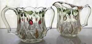 U. S. Glass Clear & Decorated 311 Dunmoyle Open Sugar Bowl & Creamer - Picture 1 of 18