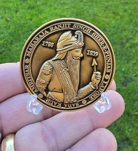 Shere Punjab Maharaja Ranjit Singh Memorable Token Coin Antique Gold Plated SSS - Picture 1 of 12