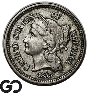 1873 Three Cent Nickel, Open 3, Choice VF+, Tougher Date - Picture 1 of 3