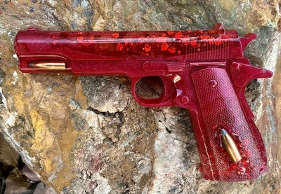 Réplica de pistola Colt .45 pistola de arte roja resina balas reales hechas a mano exhibición de armas de EE. UU. Foto 1 de 4