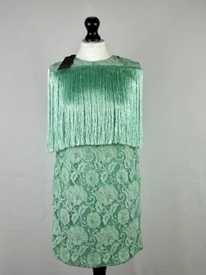 Vestido Corto Elisabetta Franchi Uk8 Flecos Encaje Turquesa Dije Pequeño Nuevo Foto 1 de 4