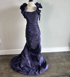 Vestido para mujer Teri Jon Rickie Freeman 100 % seda con volantes vestido de tren púrpura talla 4 - Imagen 1 de 10