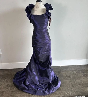 Teri Jon Rickie Freeman Women’s 100% Silk Gown Ruffle Train Dress Purple Size 4 - Image 1 of 4
