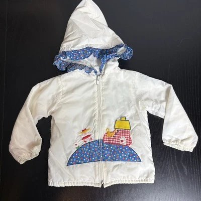 Vintage 80s Toddler Girl 2T Lightweight Windbreaker Jacket Zip-Front Nylon White - Image 1 of 4
