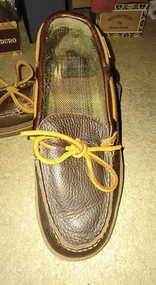 L.L. Zapatillas de cuero marrón frijol sin cordones de franela forradas 7 Foto 1 de 4