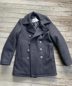 SCHOTT Black Classic Melton Wool US 740N Pea Coat - XS - Picture 1 of 6