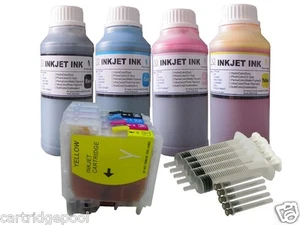 Refillable ink cartridge for Brother LC61 LC65 + ND® 4X250ml Refill Inks - Picture 1 of 1