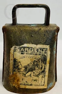 Antik (Ende 1800) Sargent & Co Sammlerstück Kuhglocke Original Etikett USA *24260P - Bild 1 von 6