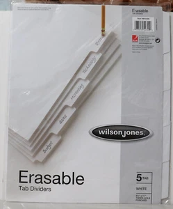 Erasable Tab Dividers 5 Tab White 8.5" x 11" Three-Hole Punched Wilson Jones - Picture 1 of 3