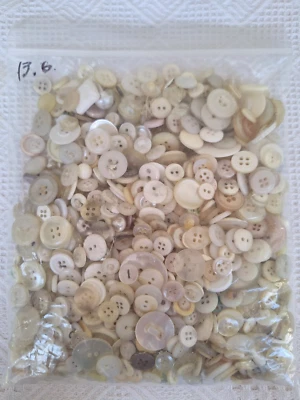 Antique Vintage Mixed White Buttons 13.6 oz Lot Abalone, Plastic - Image 1 of 2
