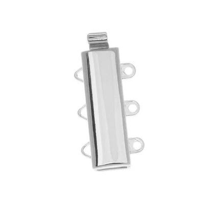 Elegant Elements Rhodium Plated 3-Strand Box Clasp - Rectangle Design - 21x9.5mm - Image 1 of 2