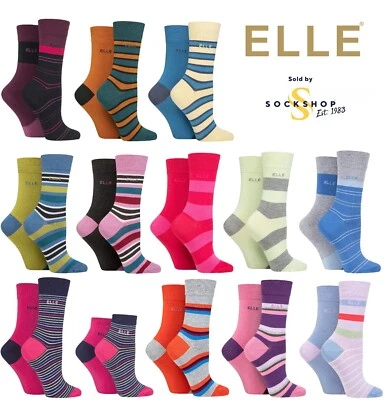 Womens Bamboo Socks in Striped / Plain Designs, Soft & Breathable - 2 Pairs Elle — 第 1/4 张图片