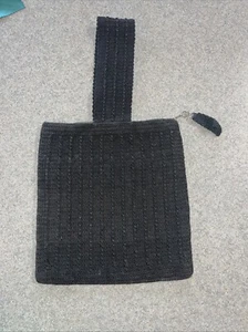 Vintage Macrame Clutch Purse Black, Red Satin Lining - Picture 1 of 5