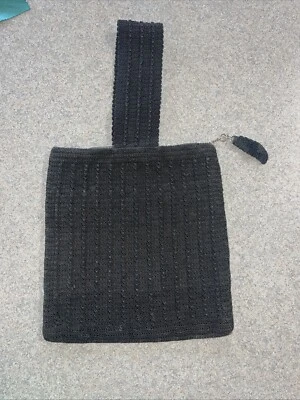 Vintage Macrame Clutch Purse Black, Red Satin Lining - Image 1 of 4