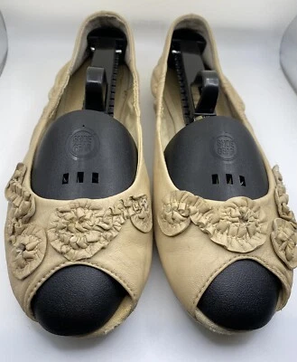 Report Beige Moxee Open Toe Leather Scrunch Ballet Flats, Floral Accents, 8.5 - Image 1 of 4