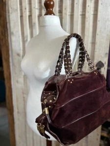 Billy Bag tiefrot Wildleder & Leder Nieten Wochenende Übernachtung Top Henkeltasche - Bild 1 von 6