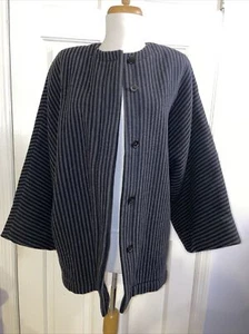 Vintage Striped Black Gray Wool Kimono Jacket Size 8 Made In Italy - Picture 1 of 18