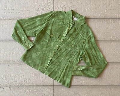 Blusa Sharagano Paris Vintage Abotonada Manga Larga Verde Transparente Talla Mediana Foto 1 de 2