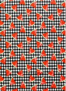 LINED WINDOW VALANCE CURTAIN 42 X 12 SUMMER WATERMELON SLICE BLACK WHITE PLAID - Picture 1 of 4