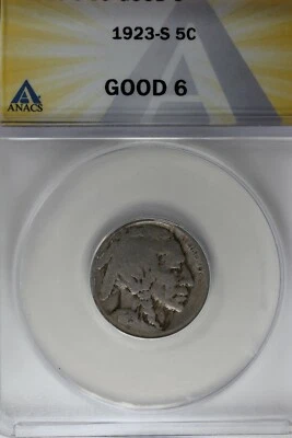 1923-S  .05   ANACS   G 6    Buffalo Nickel, Indian Nickel, 5 Cent Piece - Image 1 of 2
