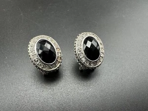 "Aretes antiguos nuevos a bordo de vidrio facetado negro nivel trasero sólido 12 g 1""" - Imagen 1 de 17