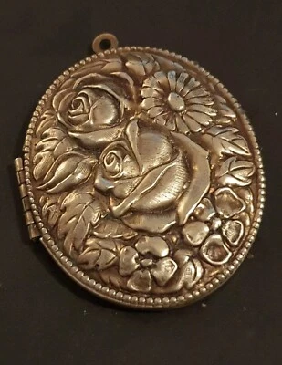 Grosses, altes Messingmedaillon mit Blütenmuster  (4,7X4cm) SELTEN! - Bild 1 von 4