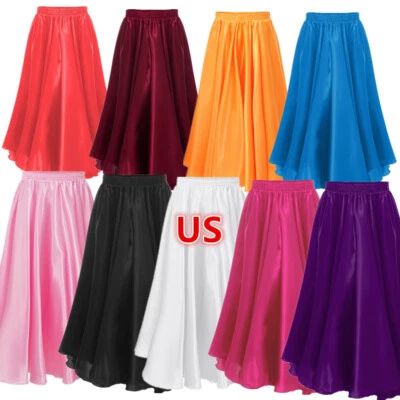 Kids Girls Long Skirts Elastic Waist Flowy Latin Dance Performance Costume Skirt - Image 1 of 4